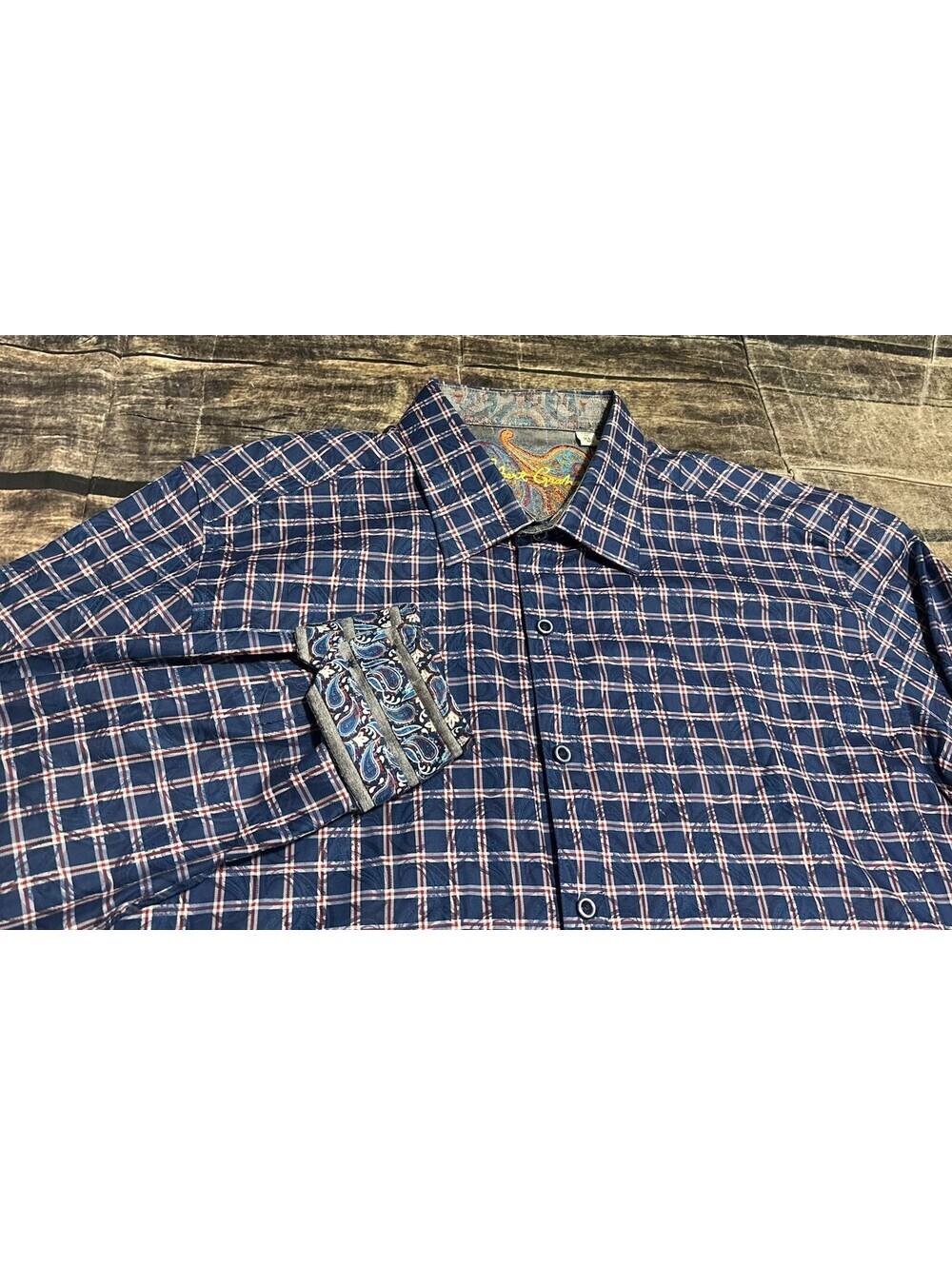 Robert Graham Shirt Mens XL Cotton Flip Cuff Paisley Check Button Up Long Sleeve
